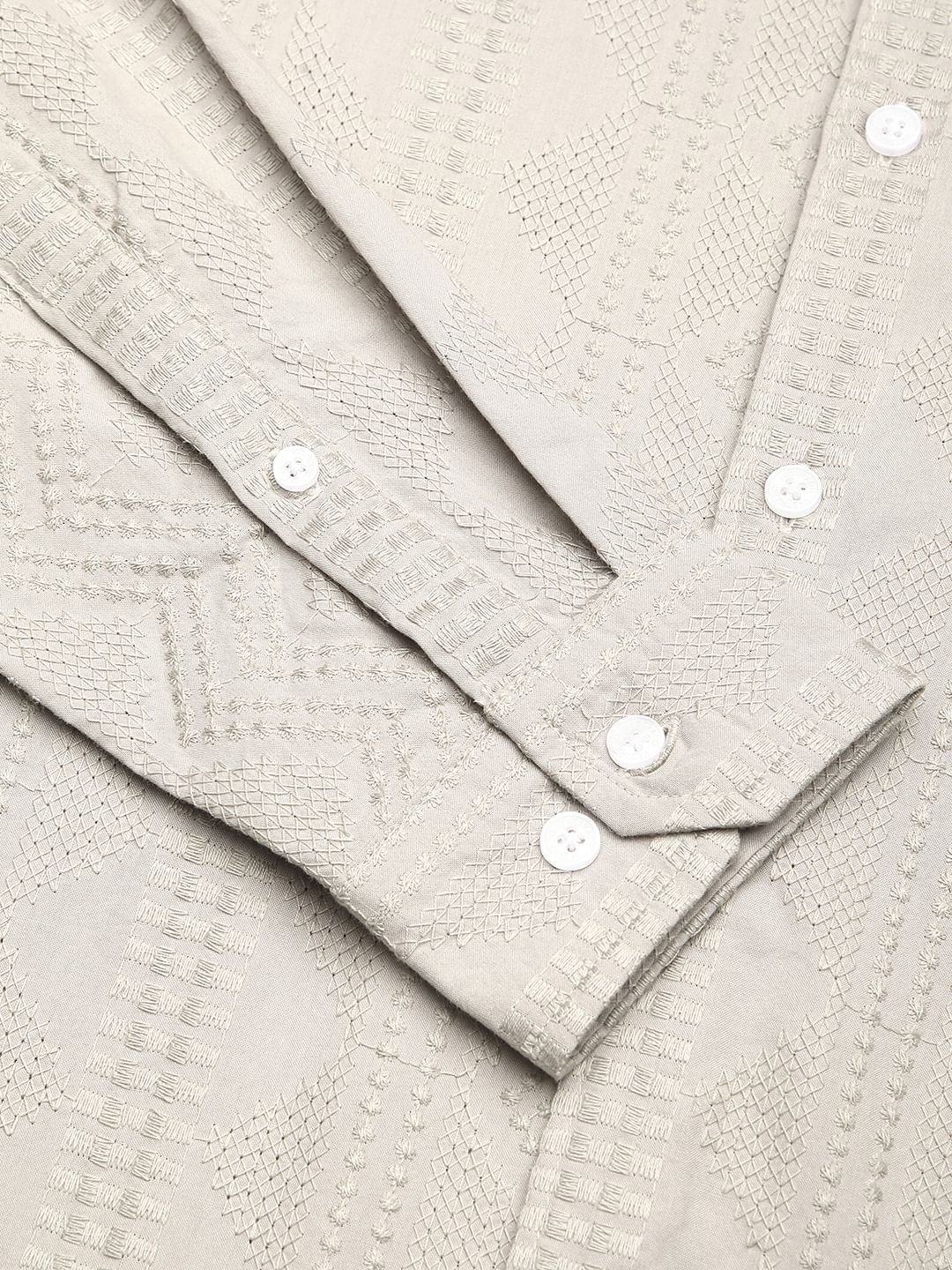 Premium Cotton Harbour Grey Geometric Embroidered Shirt - Image 9