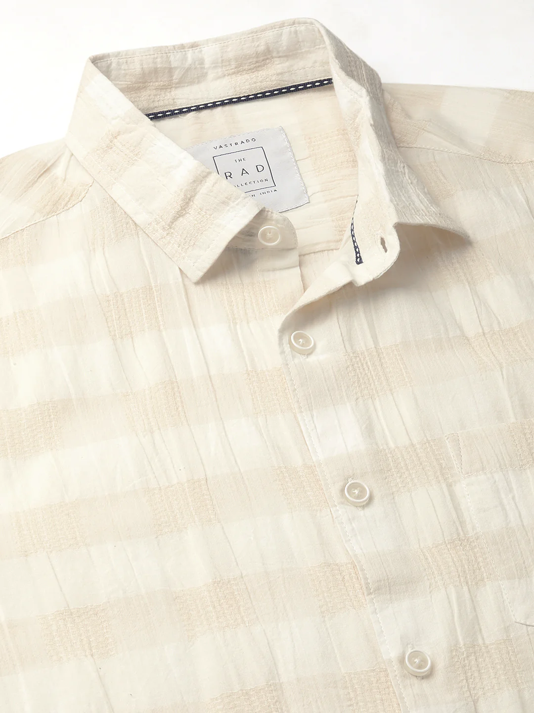 Premium Cotton Ivory Broad Checked Crepe Shirt - Image 3