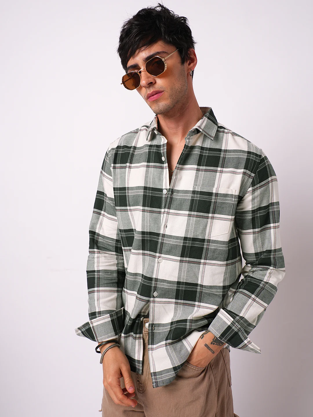 Premium Cotton Ivory Forest Plaid Checks Shirt - Image 2