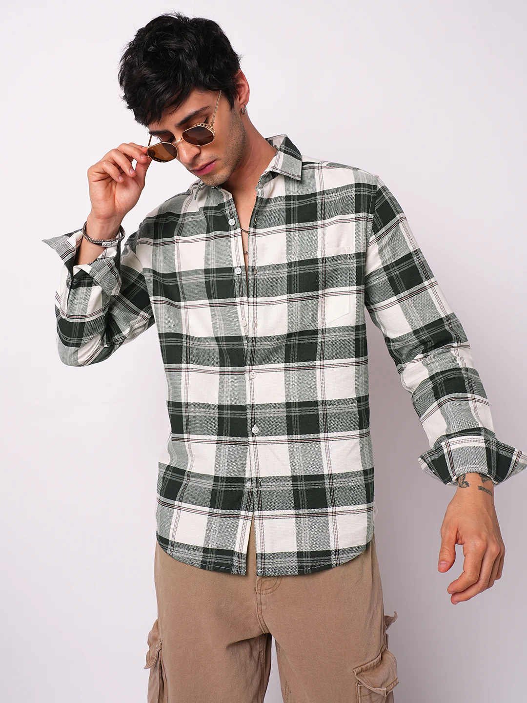 Premium Cotton Ivory Forest Plaid Checks Shirt - Image 4