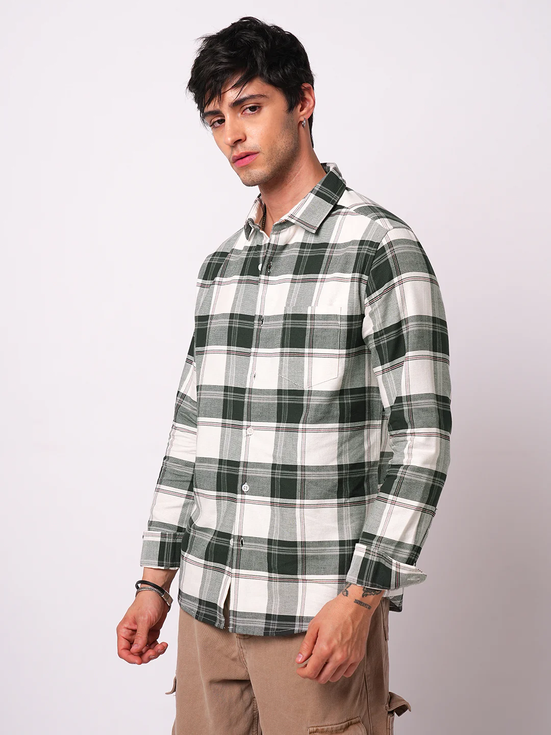 Premium Cotton Ivory Forest Plaid Checks Shirt - Image 5