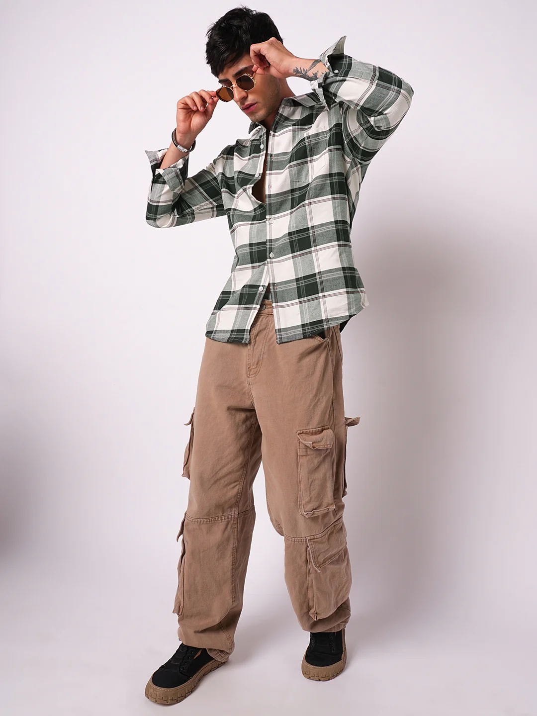 Premium Cotton Ivory Forest Plaid Checks Shirt - Image 7