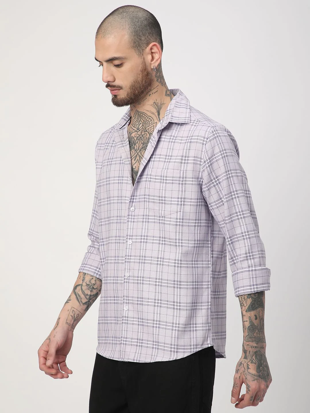 Premium Cotton Lilac & White Tartan Checked Shirt - Image 5