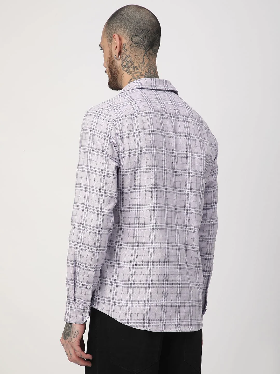 Premium Cotton Lilac & White Tartan Checked Shirt - Image 6