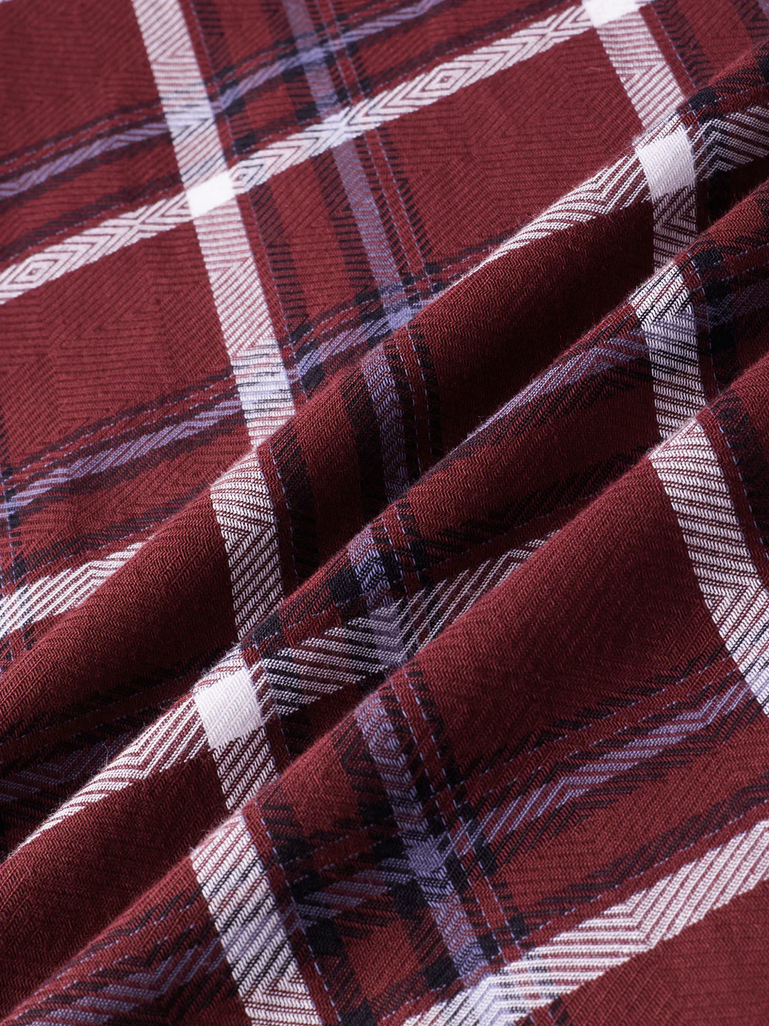 Premium Cotton Maroon Herringbone Tartan Checked Shirt - Image 8