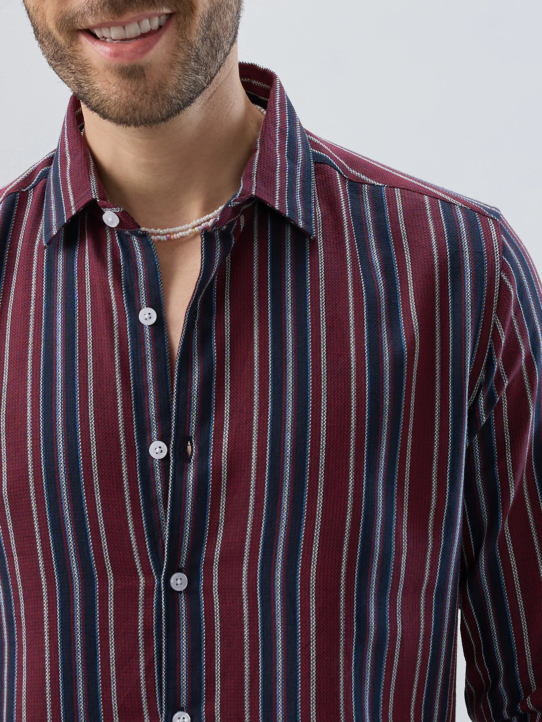 Premium Cotton Maroon & Navy Balanced Striped Shirt - Image 3