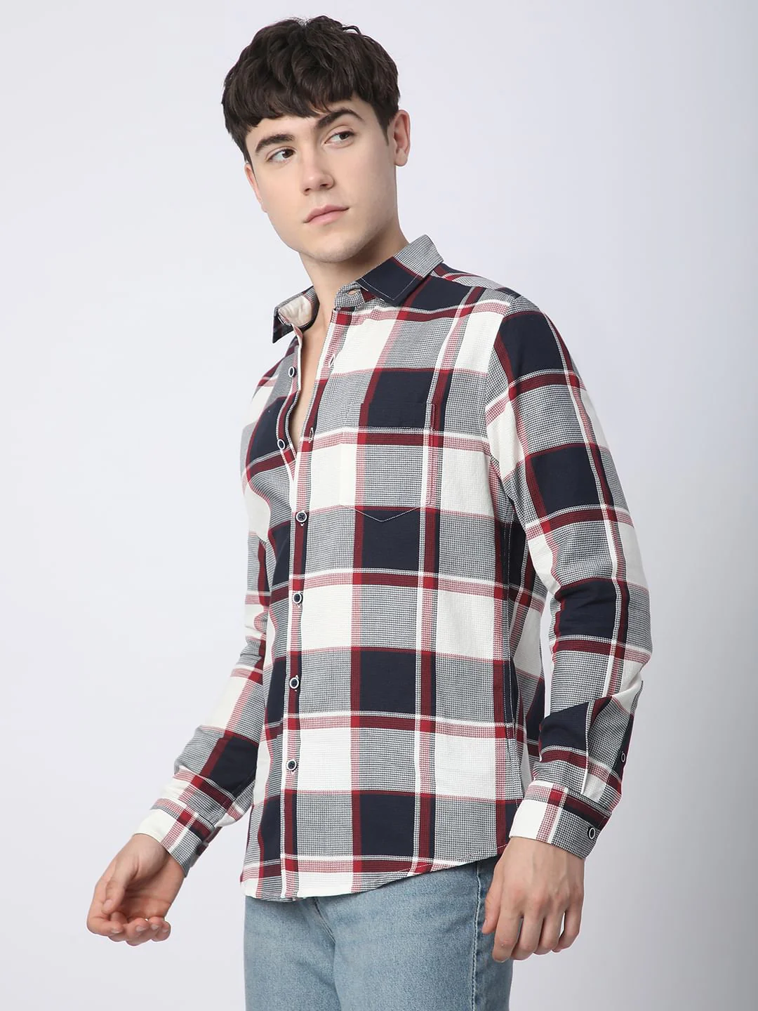 Premium Cotton Navy & White Broad Checks Shirt - Image 6