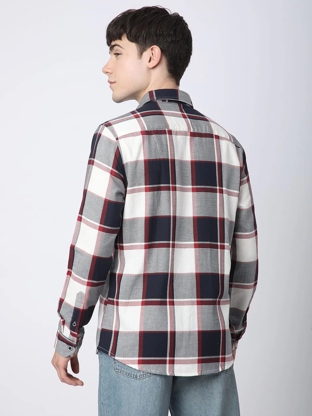 Premium Cotton Navy & White Broad Checks Shirt - Image 7