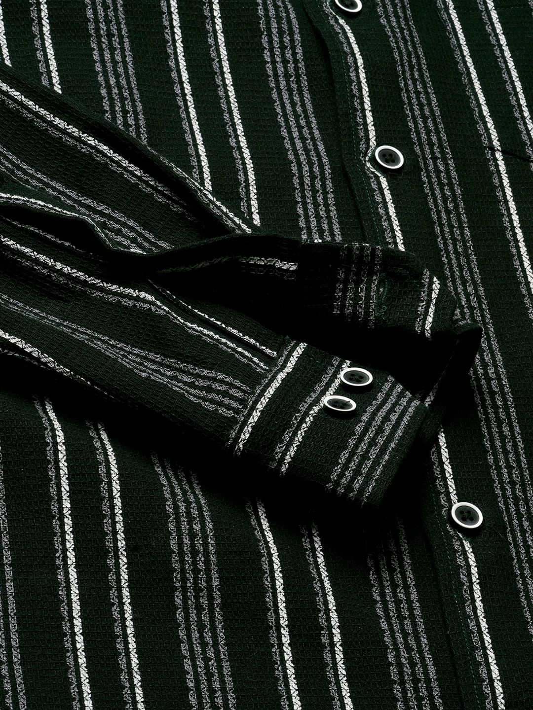 Premium Cotton Olive Pencil Striped Waffle Shirt - Image 4