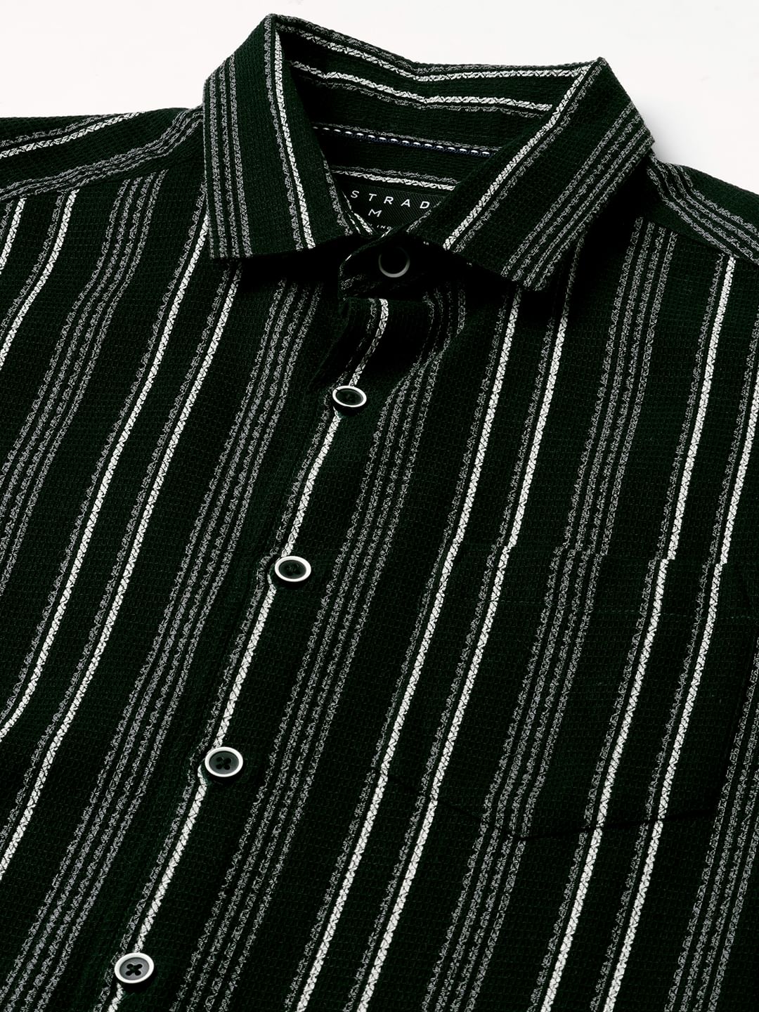 Premium Cotton Olive Pencil Striped Waffle Shirt - Image 9
