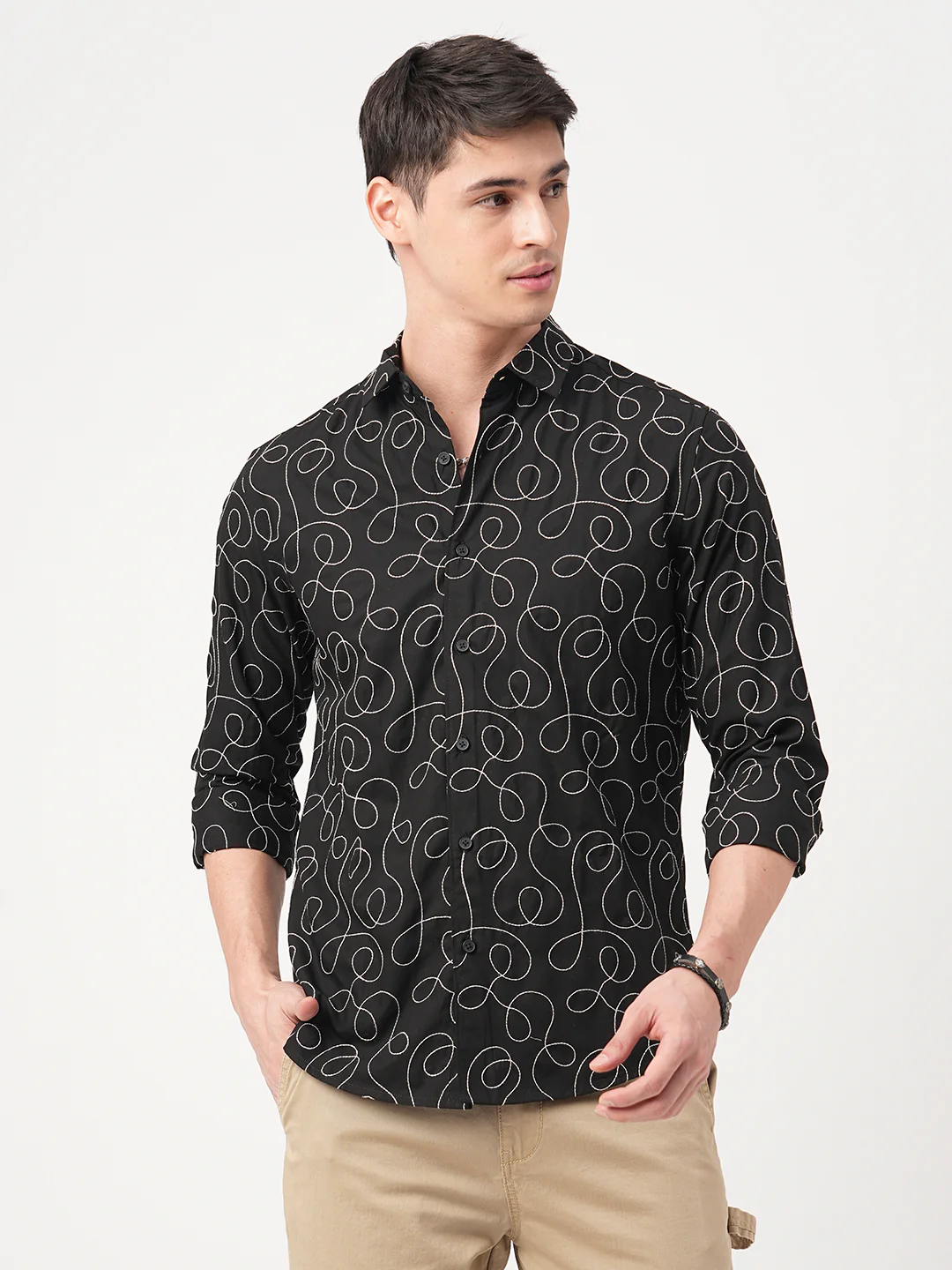 Premium Cotton Onyx Black Embroidered Shirt - Image 5