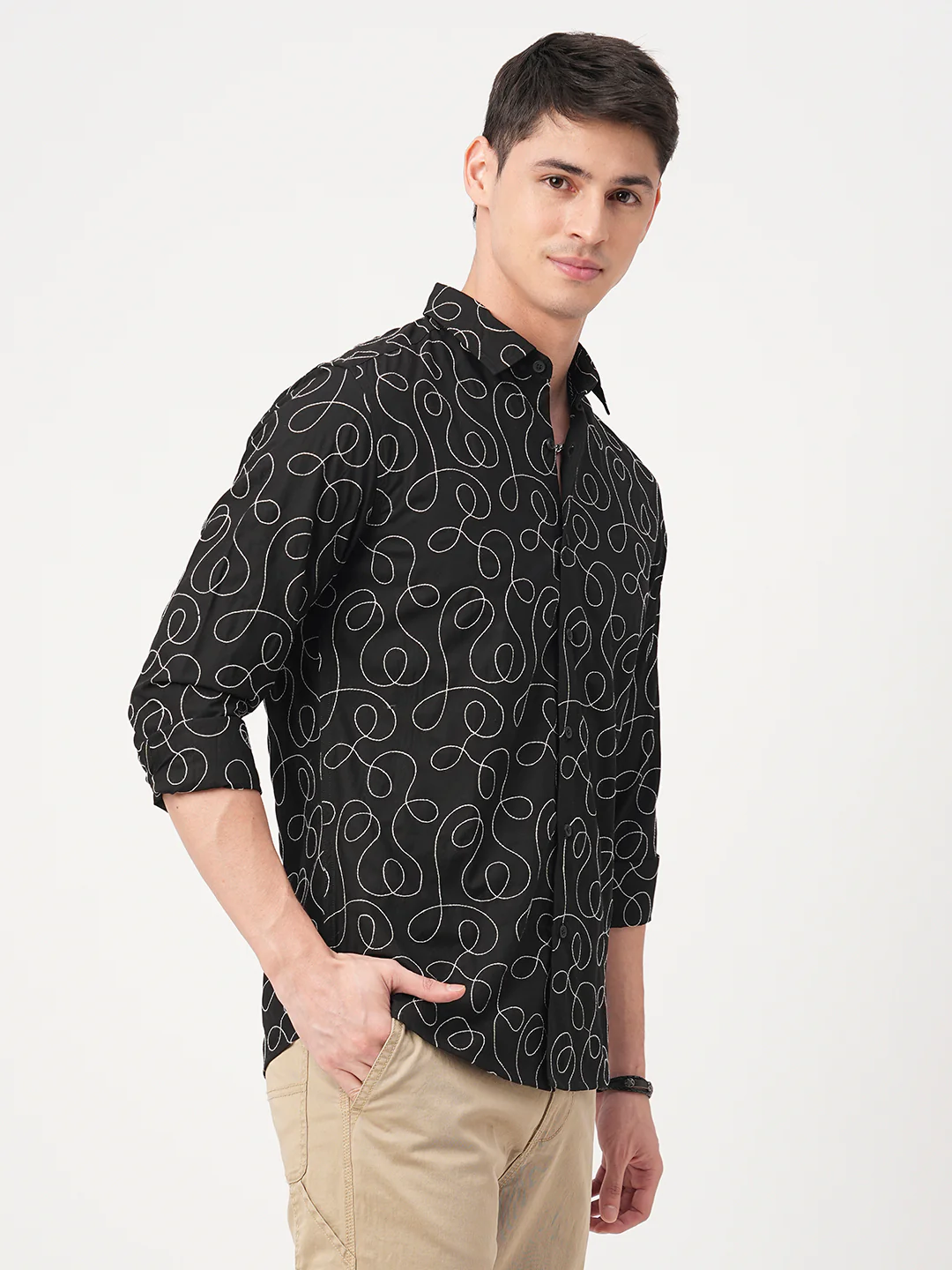 Premium Cotton Onyx Black Embroidered Shirt - Image 6