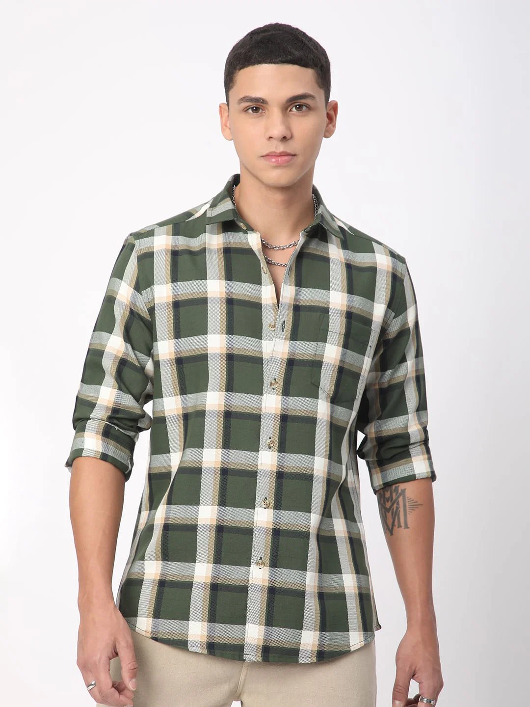 Premium Cotton Opulent Tartanique Green Checkered Shirt - Image 4