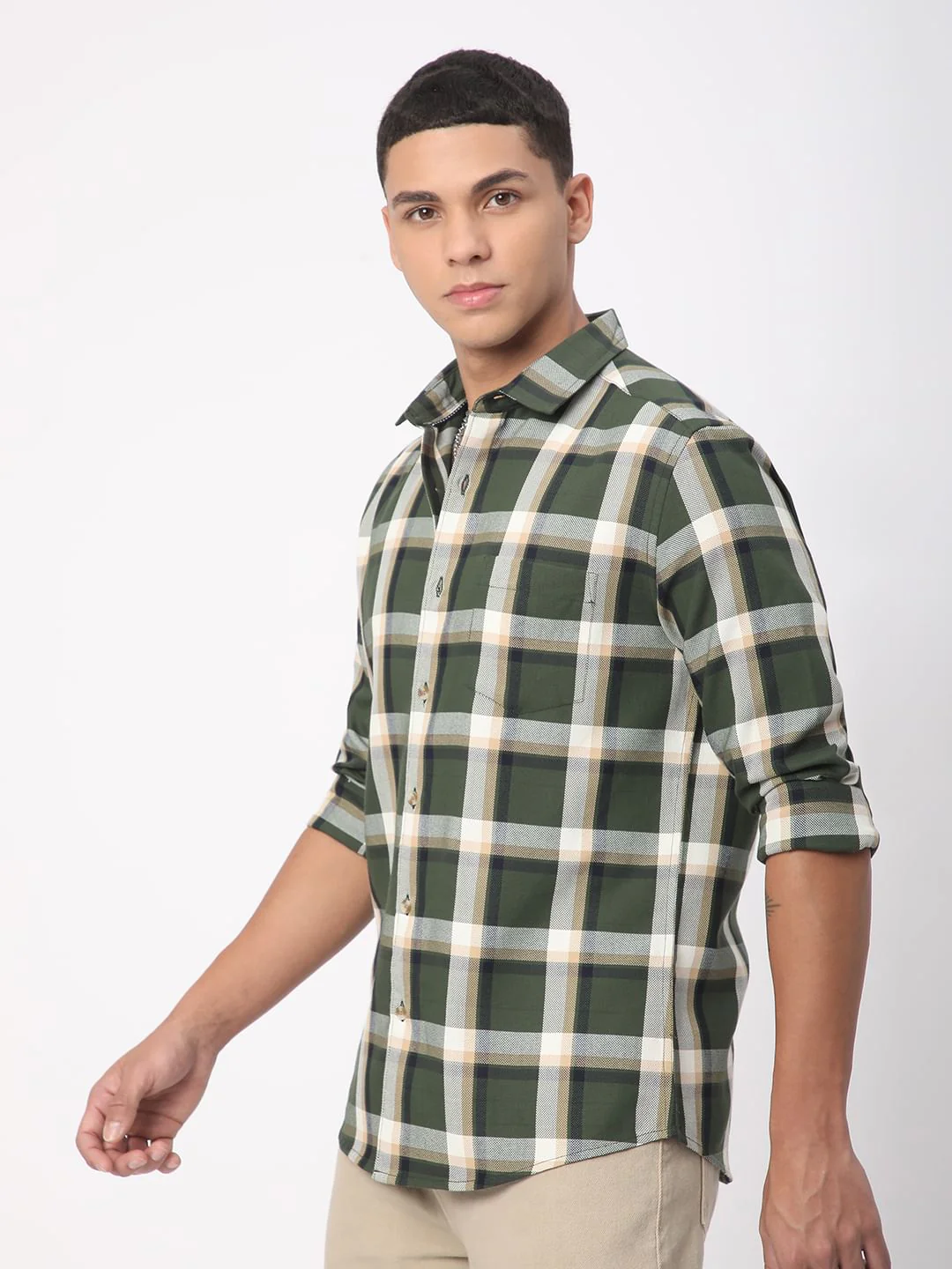 Premium Cotton Opulent Tartanique Green Checkered Shirt - Image 5