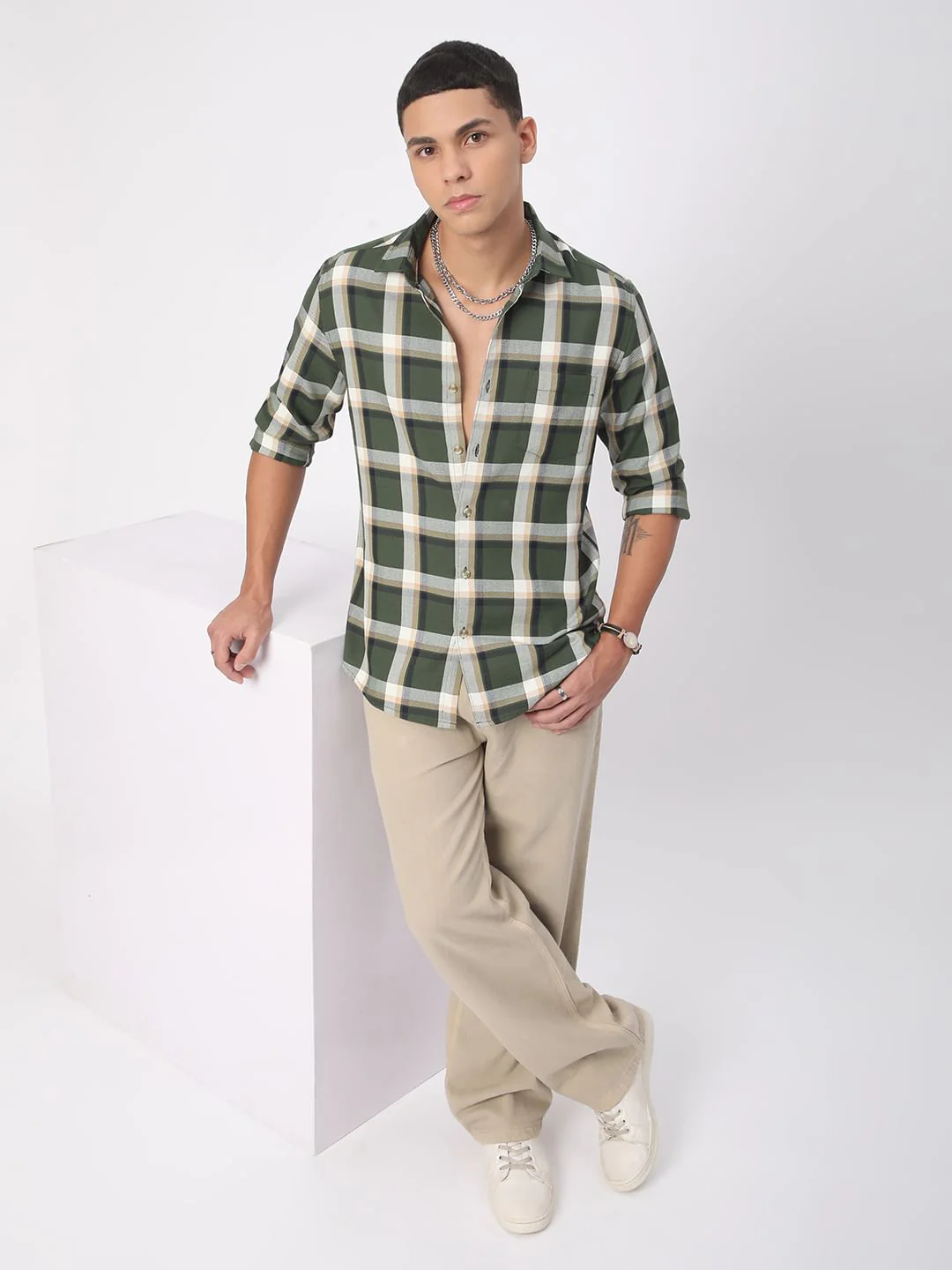 Premium Cotton Opulent Tartanique Green Checkered Shirt - Image 8