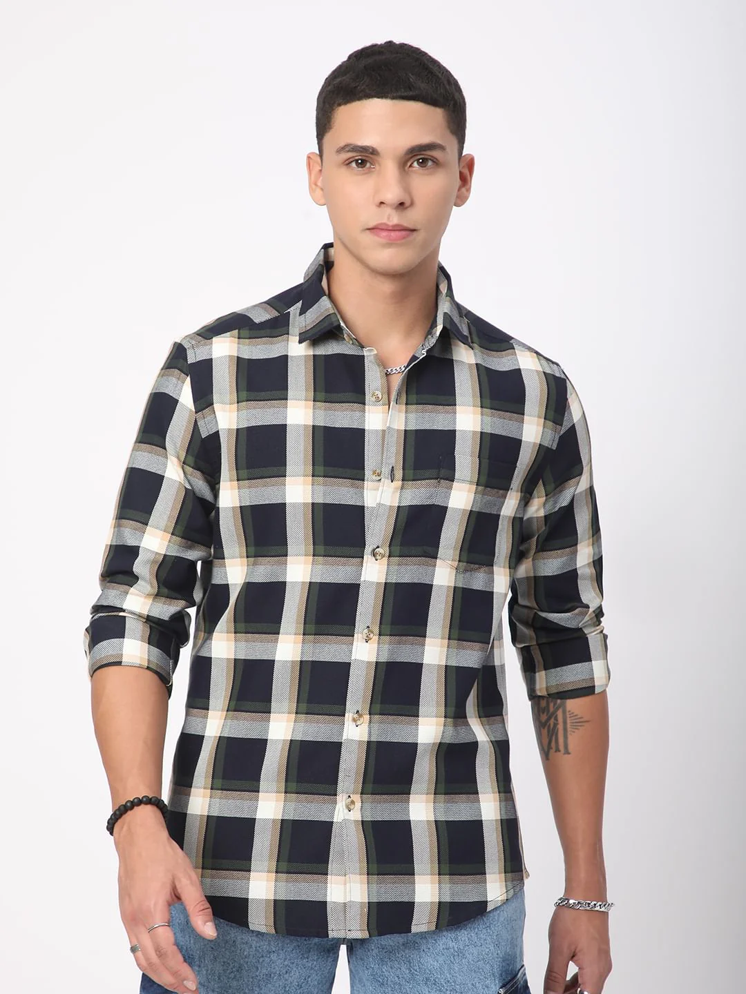 Premium Cotton Opulent Tartanique Navy Checkered Shirt - Image 4