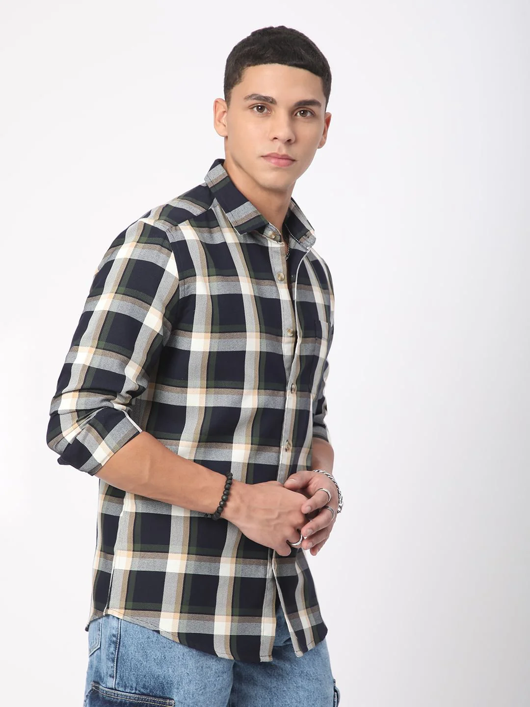 Premium Cotton Opulent Tartanique Navy Checkered Shirt - Image 5