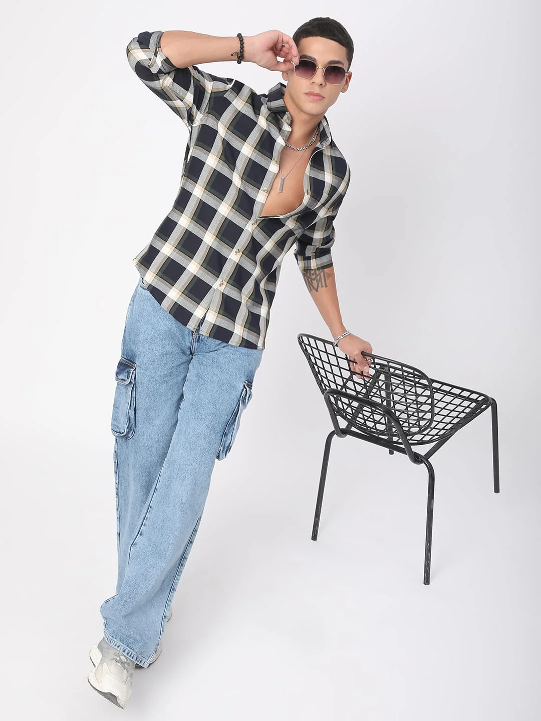 Premium Cotton Opulent Tartanique Navy Checkered Shirt - Image 7