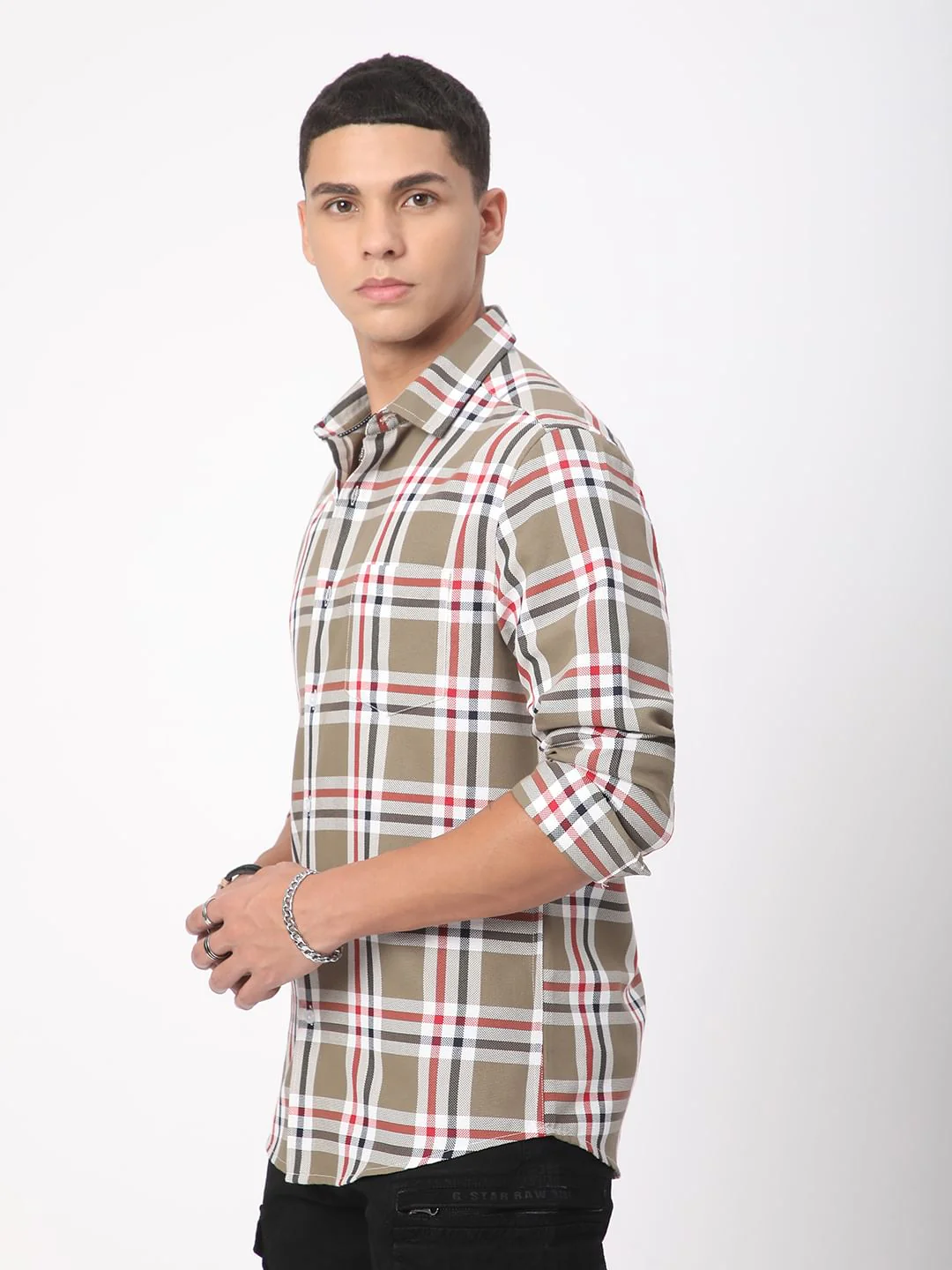 Premium Cotton Opulent Tartanique Olive Checkered Shirt - Image 6