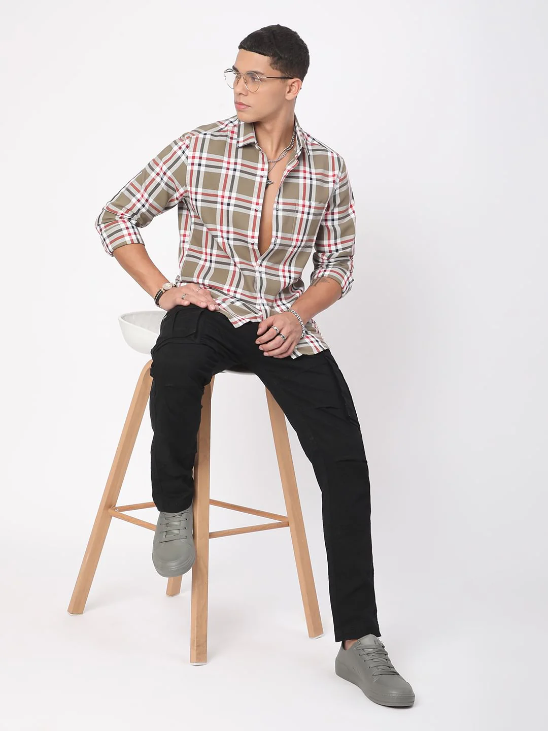 Premium Cotton Opulent Tartanique Olive Checkered Shirt - Image 8