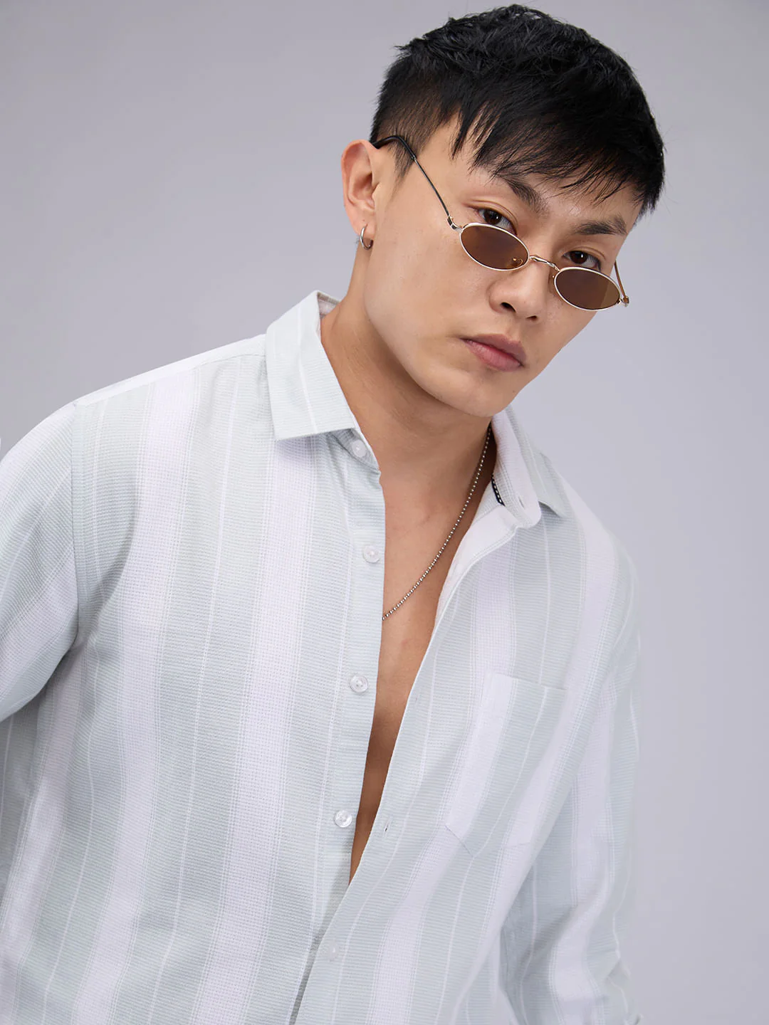 Premium Cotton Pastel Green & White Broad Striped Shirt - Image 2