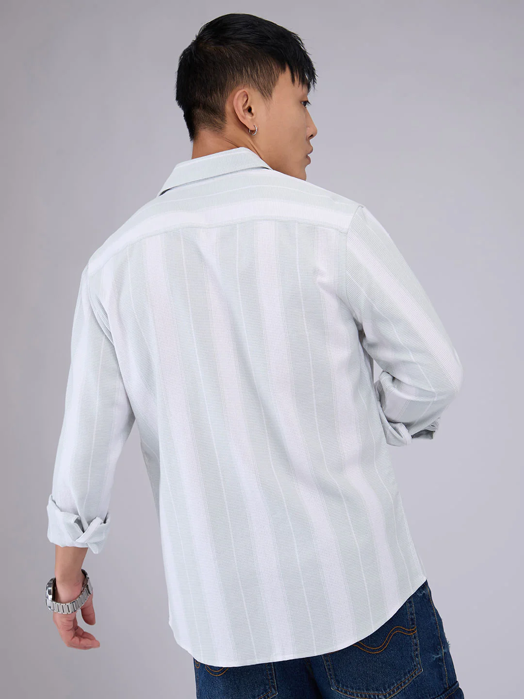 Premium Cotton Pastel Green & White Broad Striped Shirt - Image 7