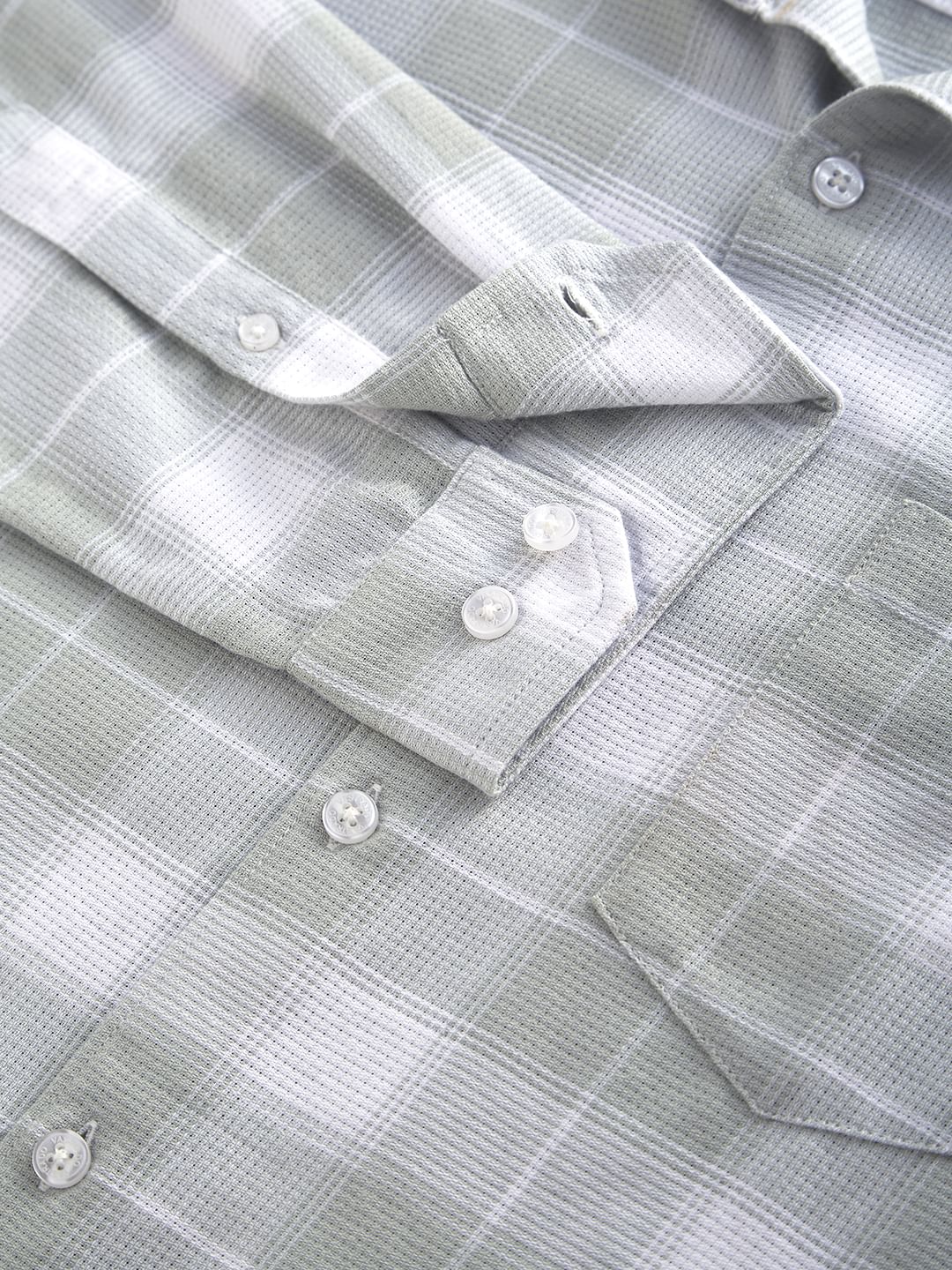 Premium Cotton Pastel Green & White Tartanique Checked Shirt - Image 3