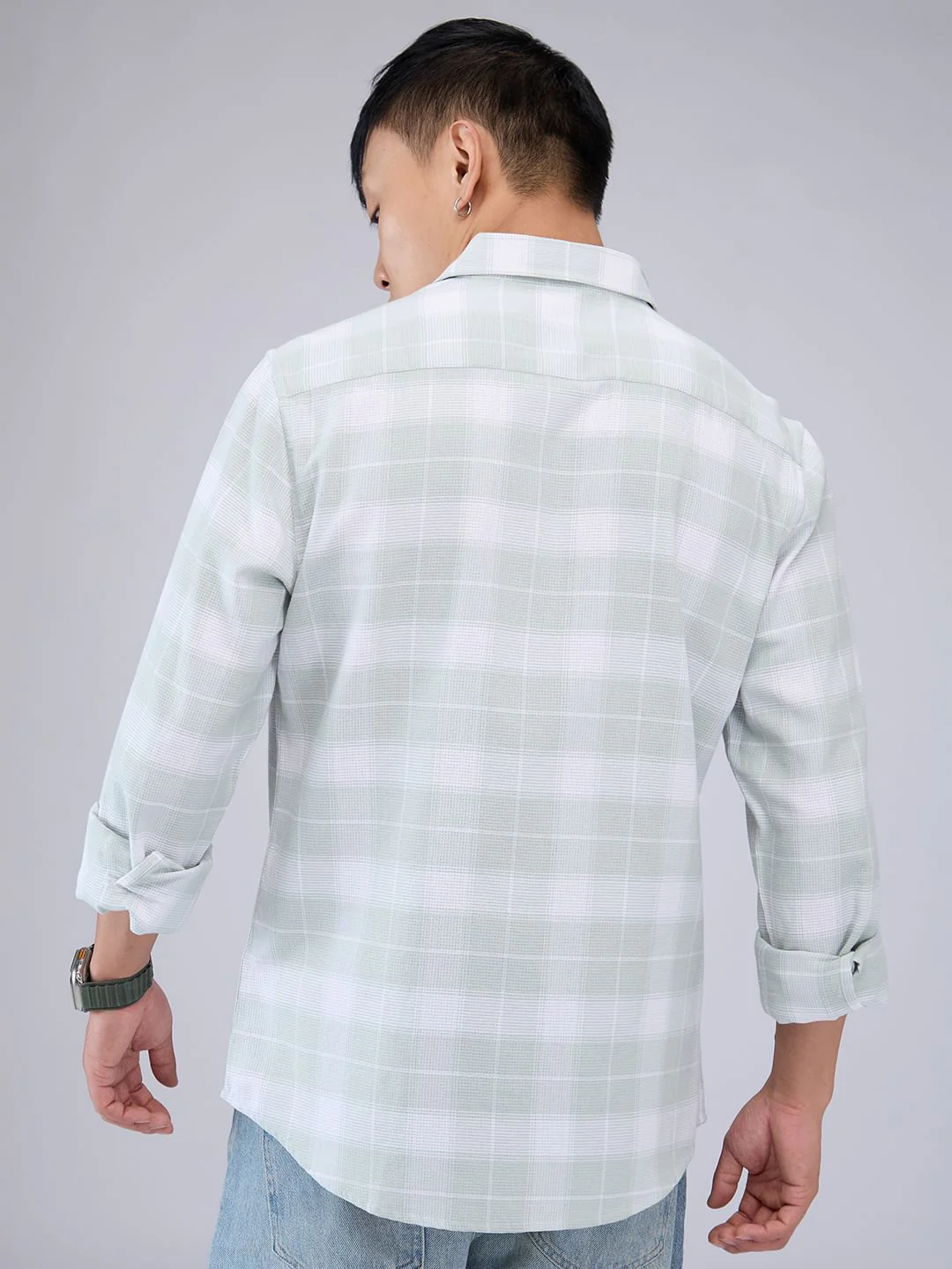 Premium Cotton Pastel Green & White Tartanique Checked Shirt - Image 7