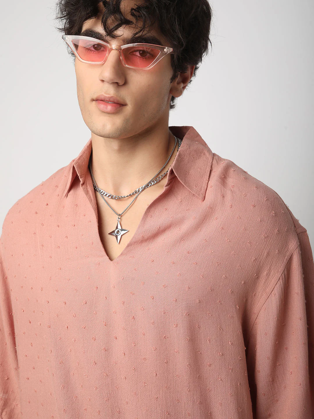 Premium Cotton Peach Ditsy Dobby Oversized Polo Shirt - Image 2