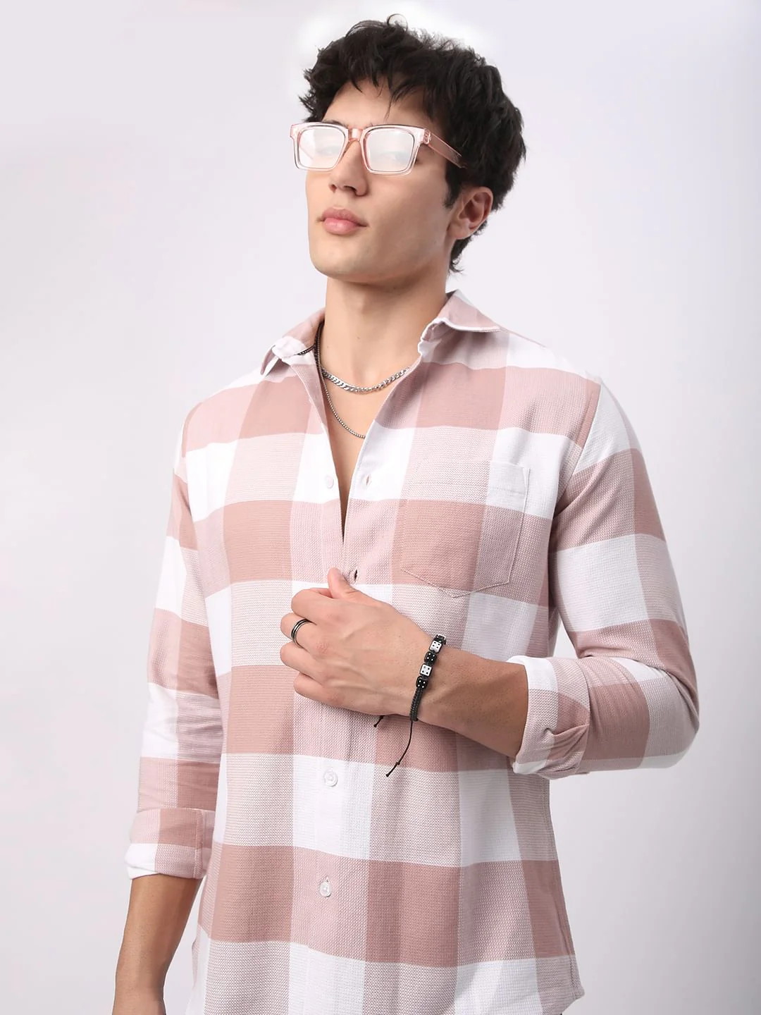 Premium Cotton Rose Pink & White Tartan Checkered Shirt - Image 2