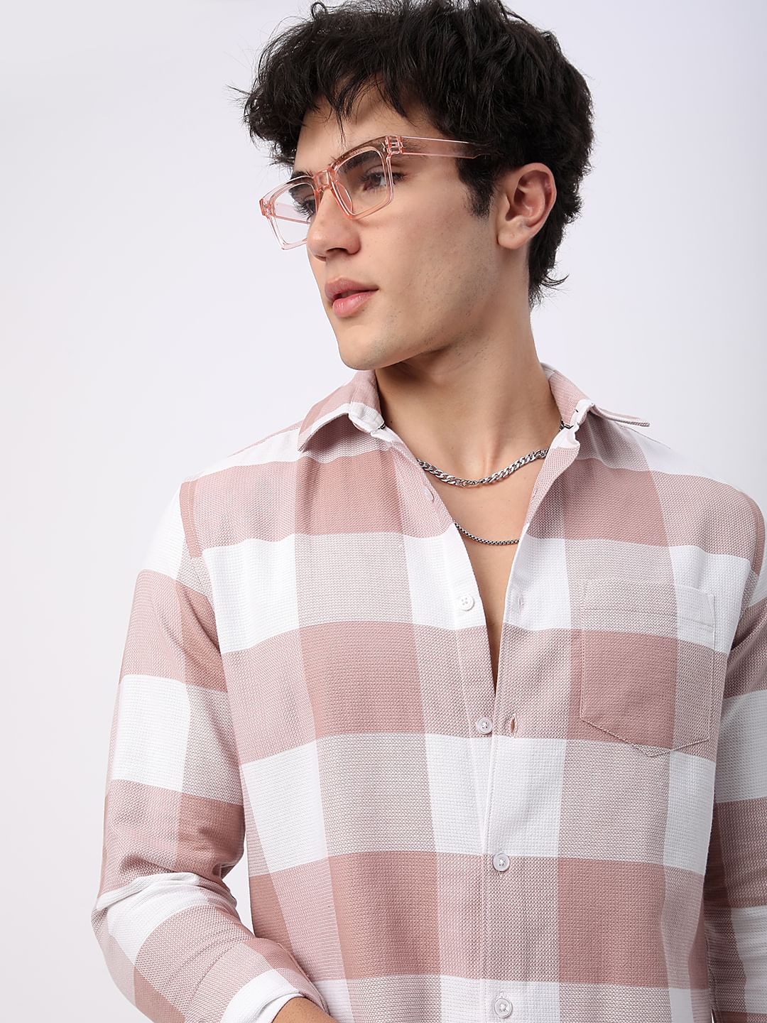 Premium Cotton Rose Pink & White Tartan Checkered Shirt - Image 4
