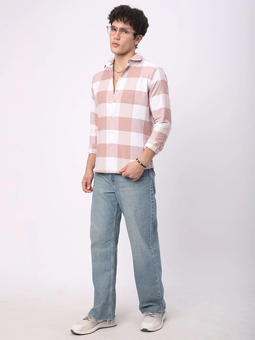 Premium Cotton Rose Pink & White Tartan Checkered Shirt - Image 8