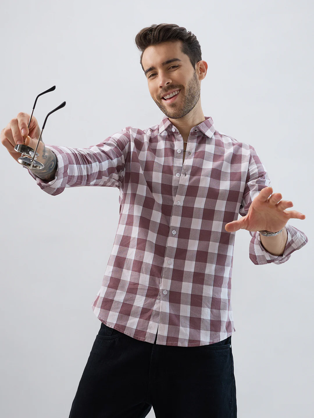 Premium Cotton Rosewood Pink Box Checked Shirt - Image 2