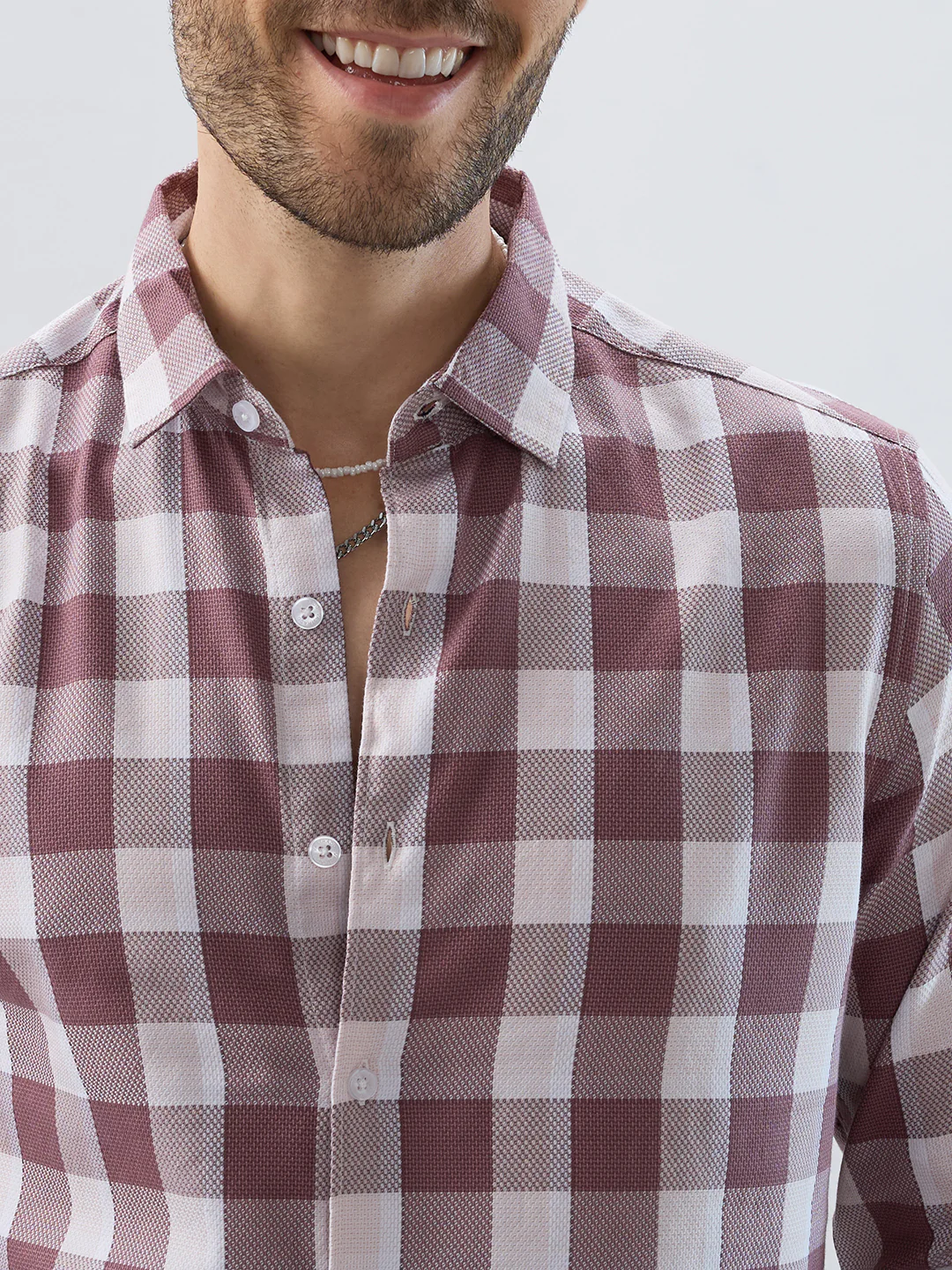 Premium Cotton Rosewood Pink Box Checked Shirt - Image 3