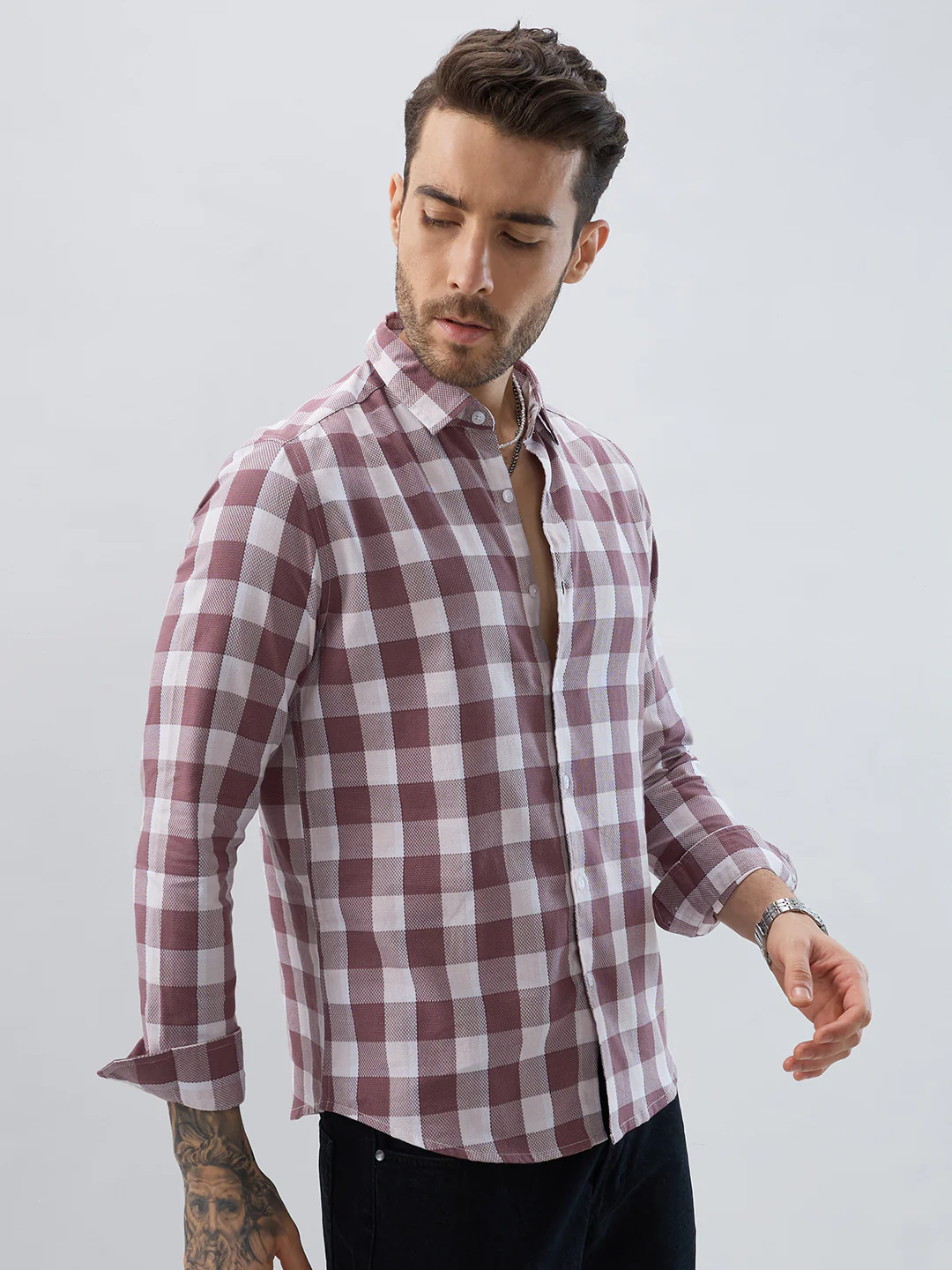 Premium Cotton Rosewood Pink Box Checked Shirt - Image 5