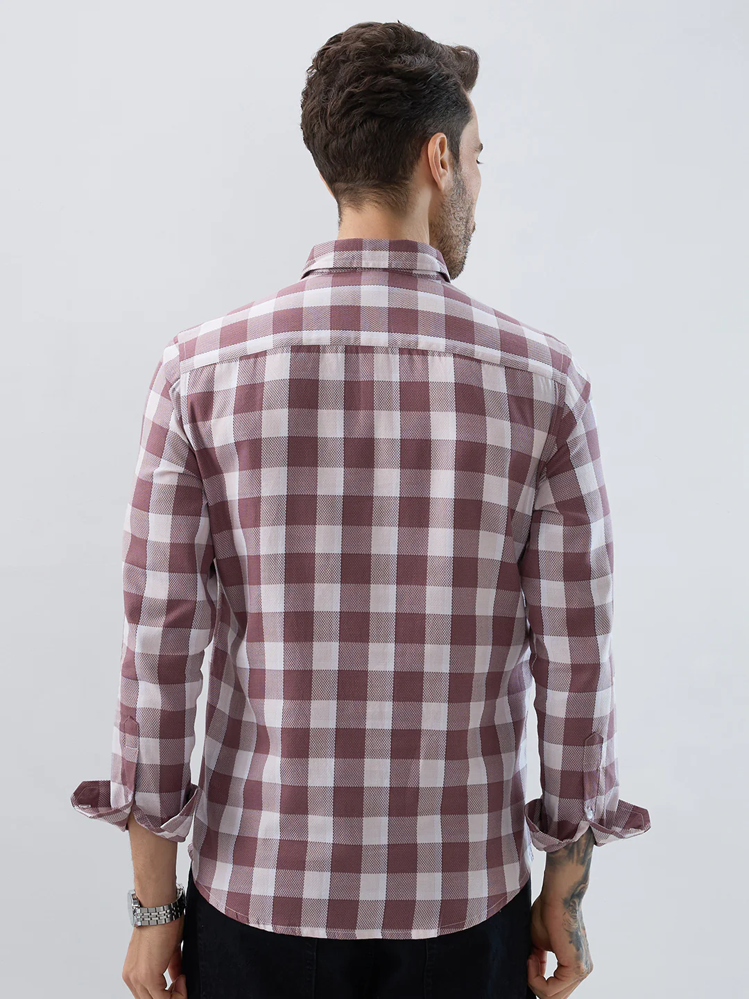 Premium Cotton Rosewood Pink Box Checked Shirt - Image 7