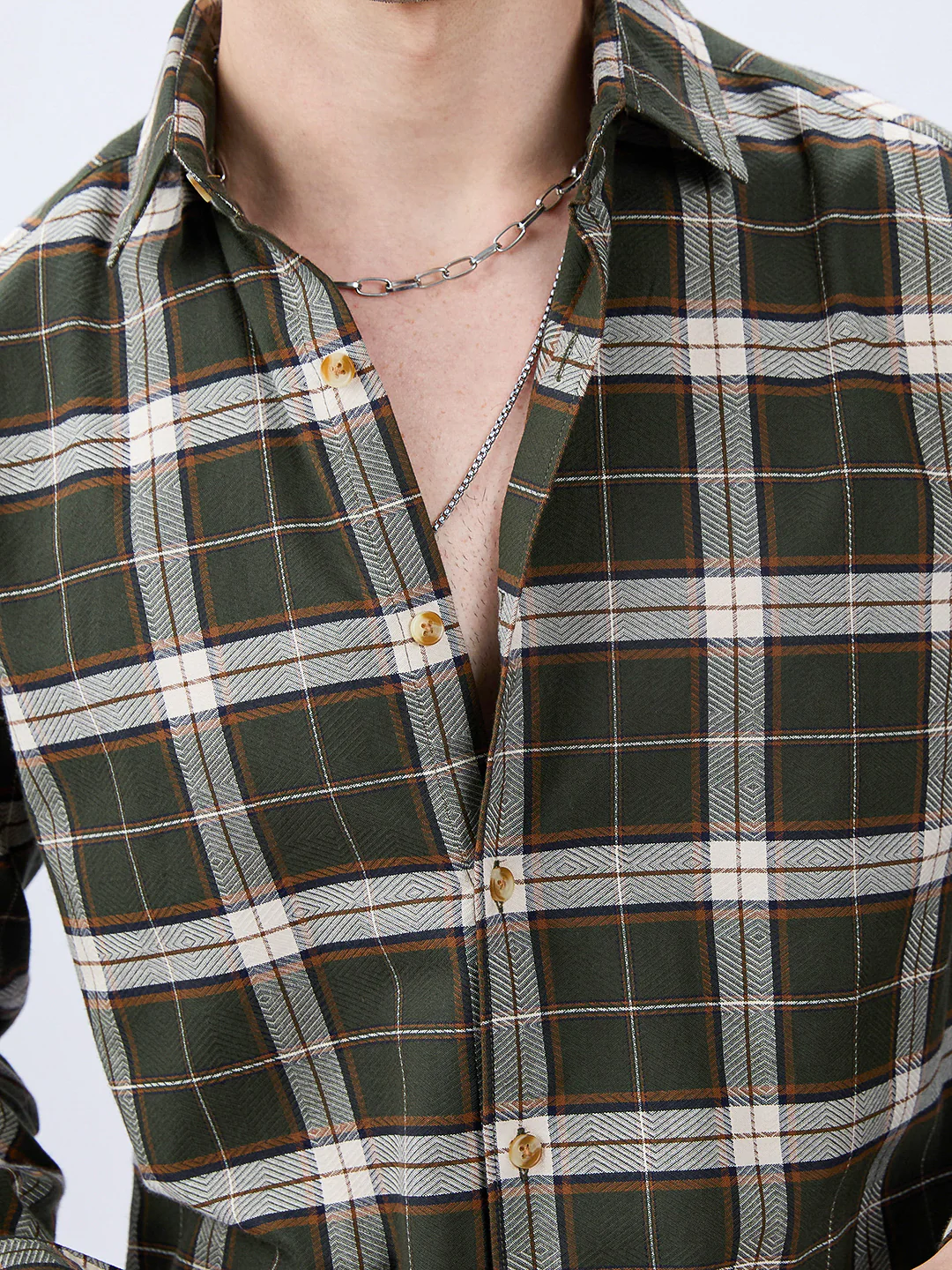 Premium Cotton Rustic Olive Green Frame Grid Checks Shirt - Image 3