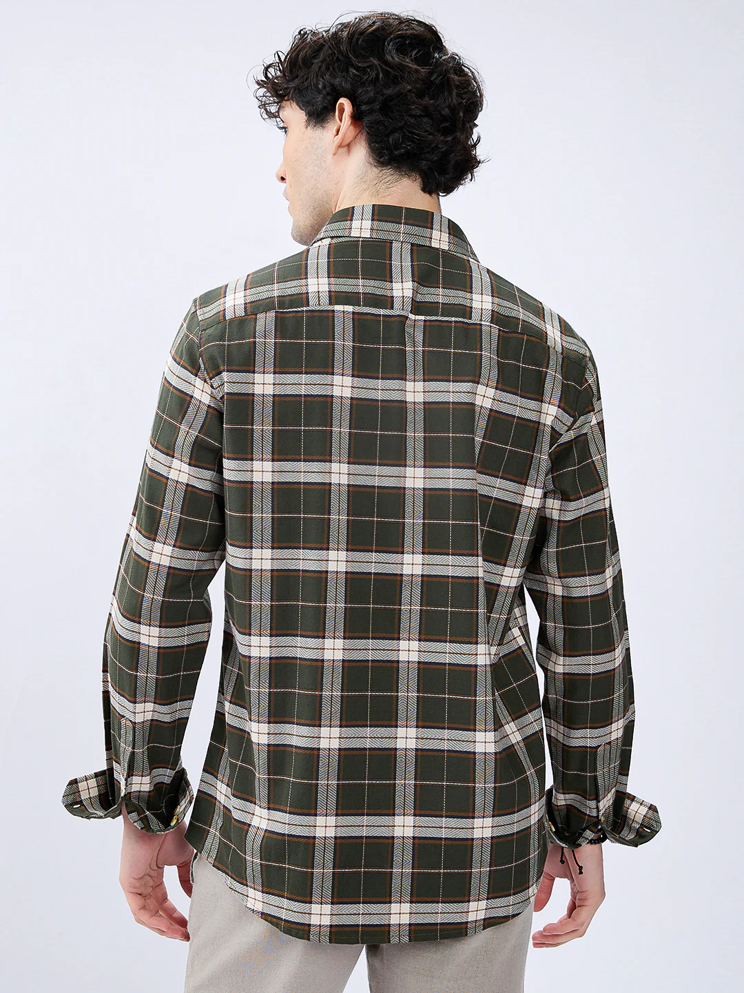 Premium Cotton Rustic Olive Green Frame Grid Checks Shirt - Image 6