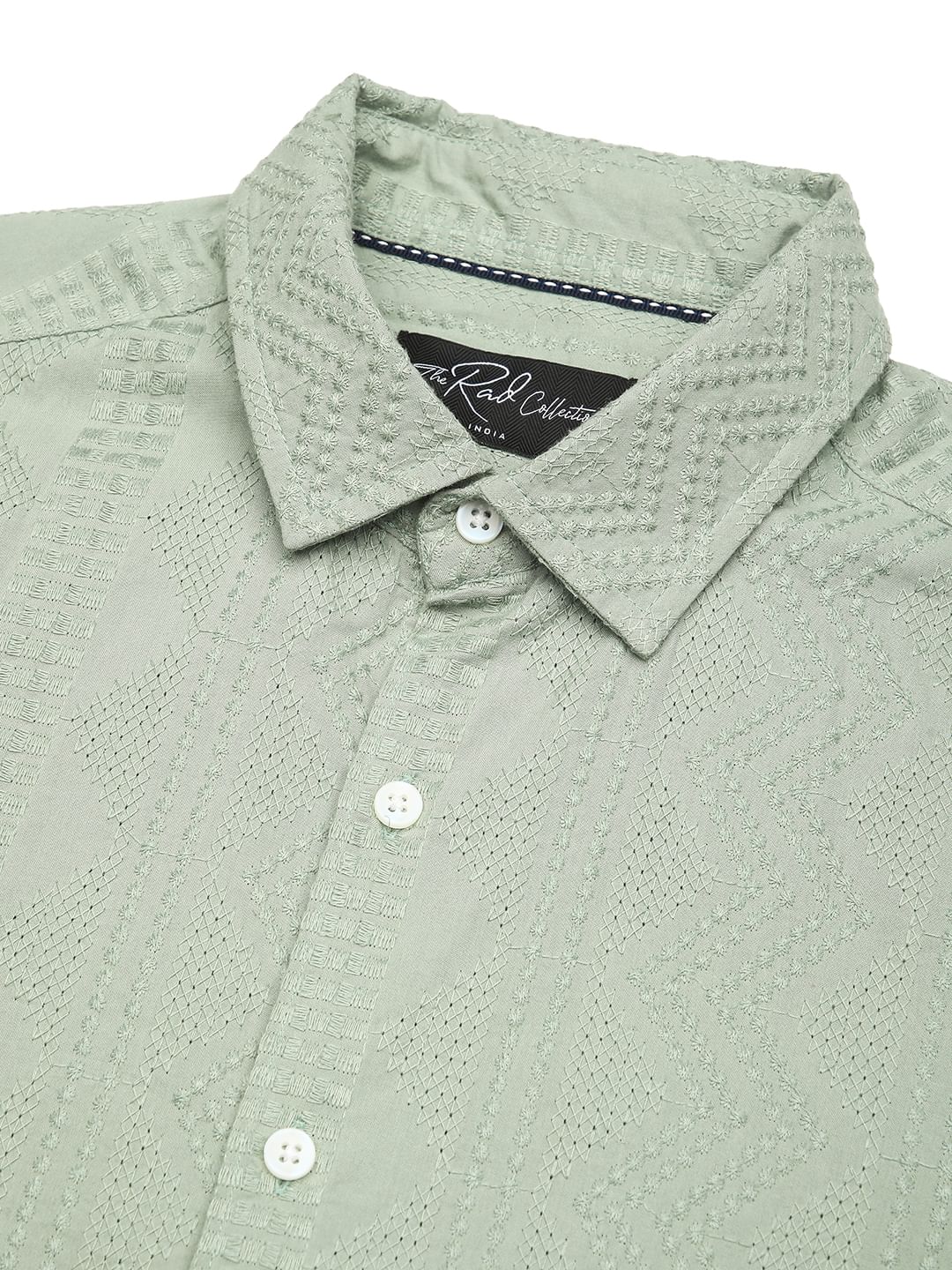 Premium Cotton Sage Green Embroidered Shirt - Image 3
