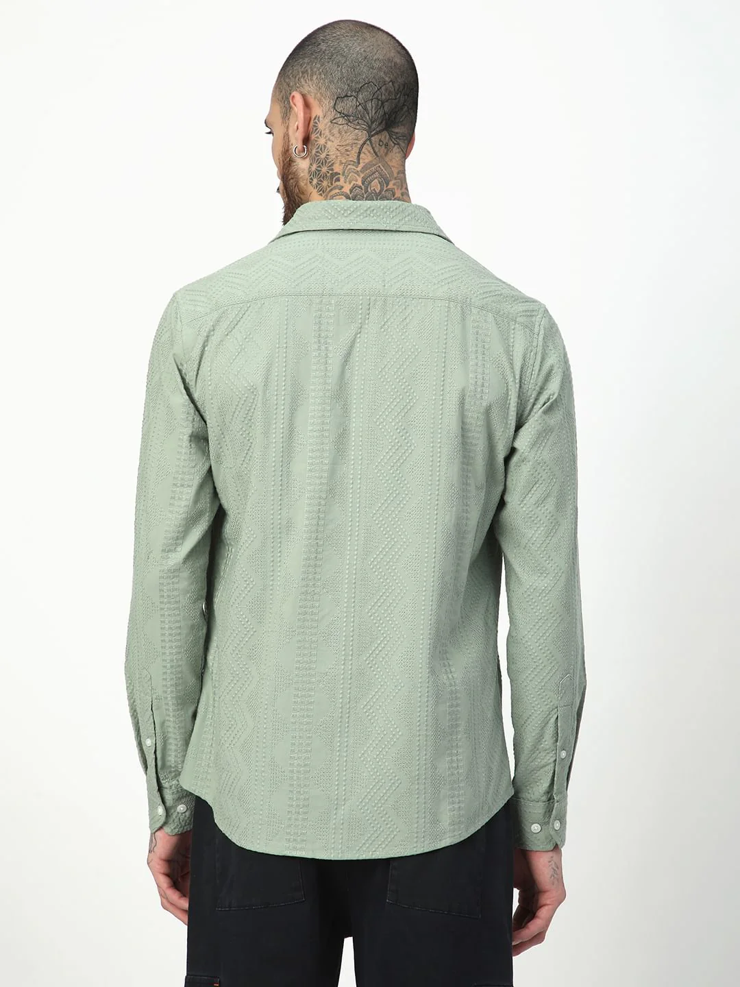 Premium Cotton Sage Green Embroidered Shirt - Image 6