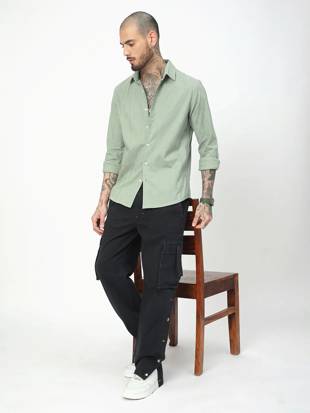Premium Cotton Sage Green Embroidered Shirt - Image 7