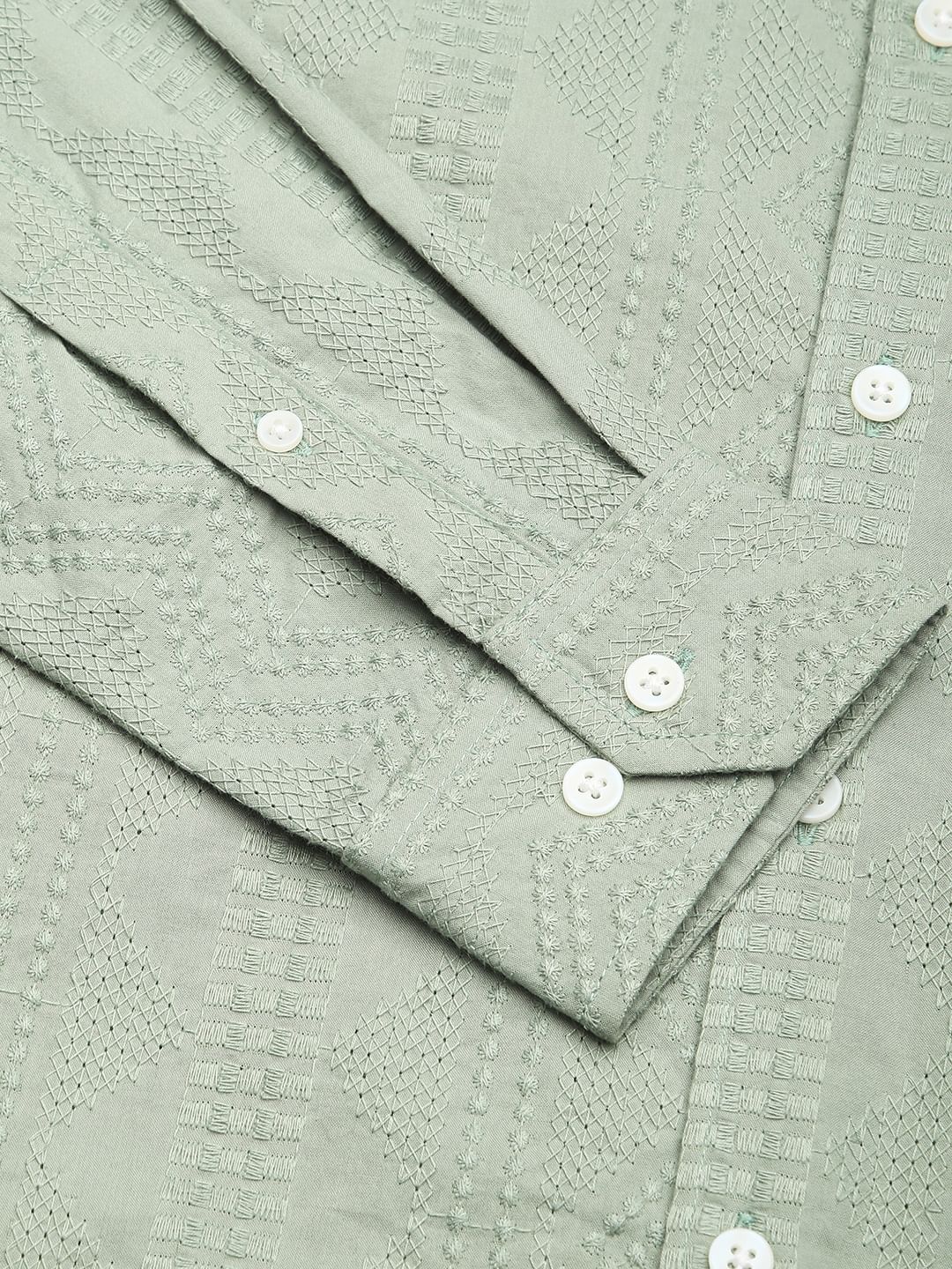 Premium Cotton Sage Green Embroidered Shirt - Image 8