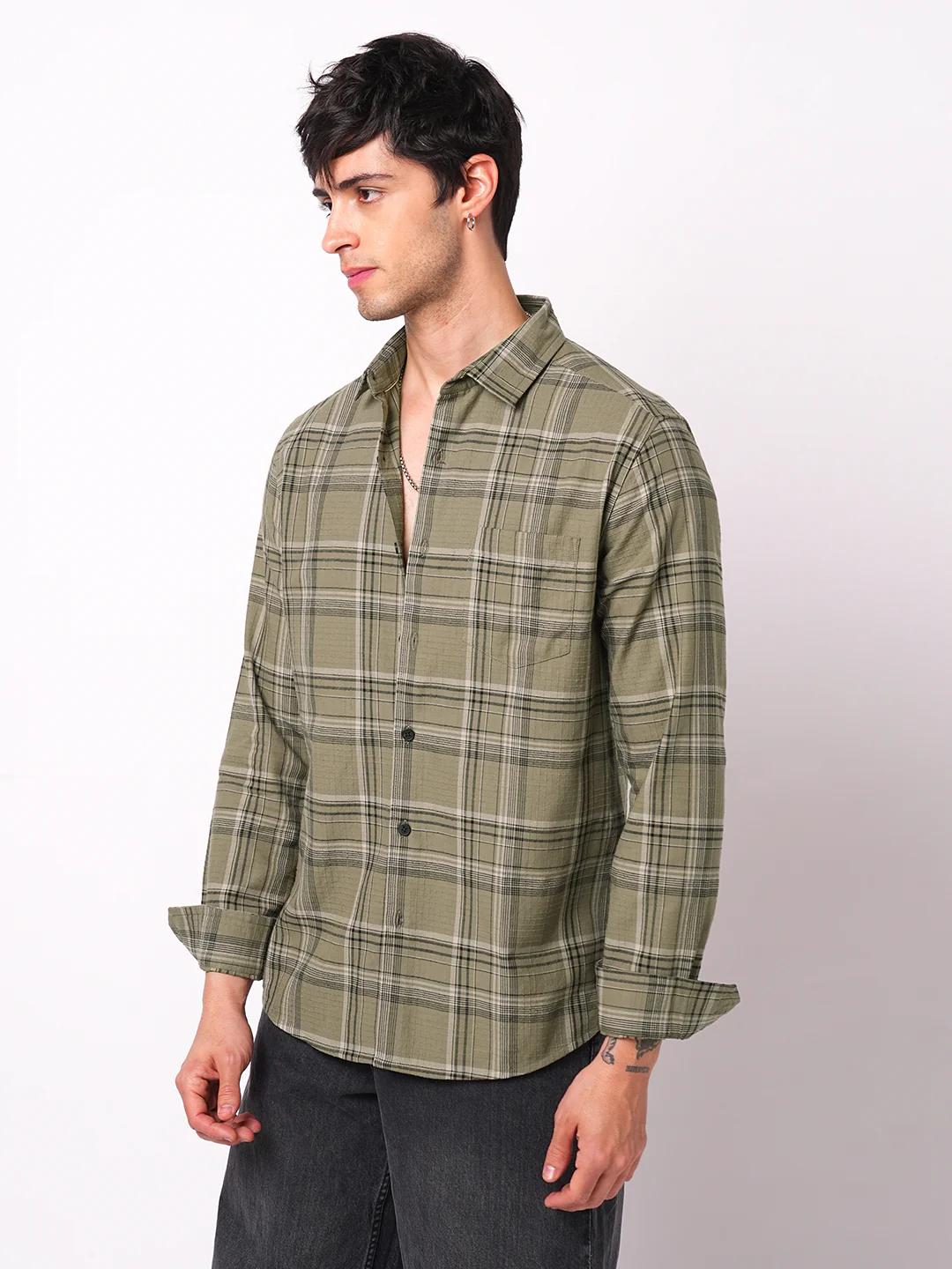 Premium Cotton Spiffy Olive & Black Tartan Checks Shirt - Image 6