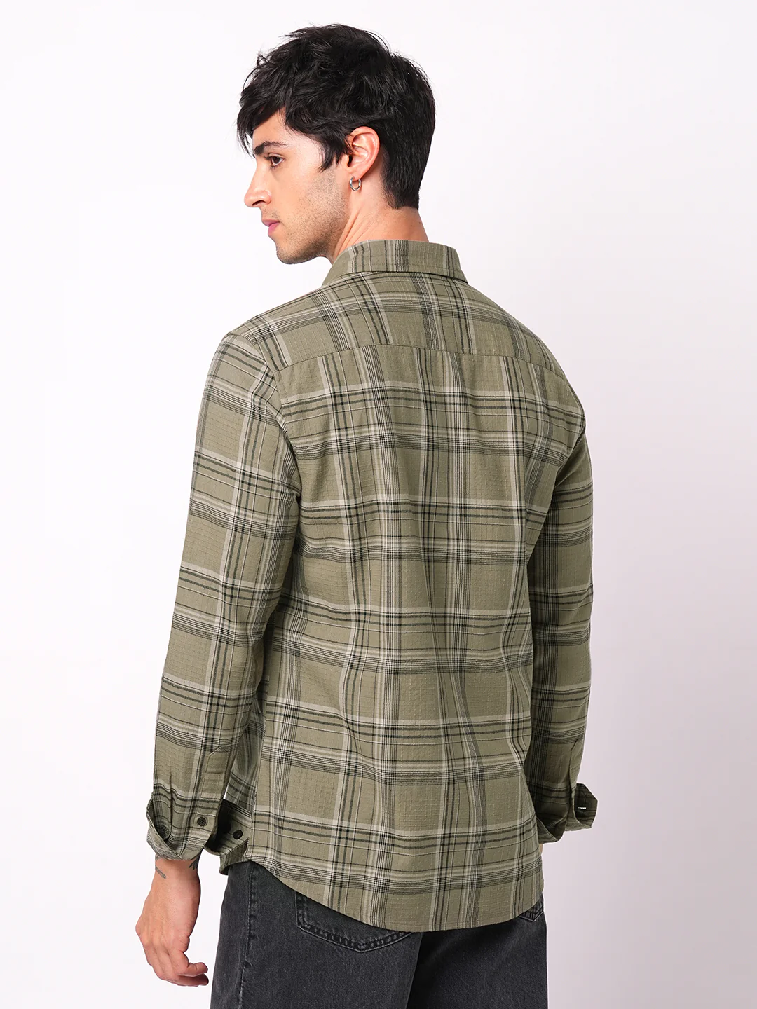 Premium Cotton Spiffy Olive & Black Tartan Checks Shirt - Image 7