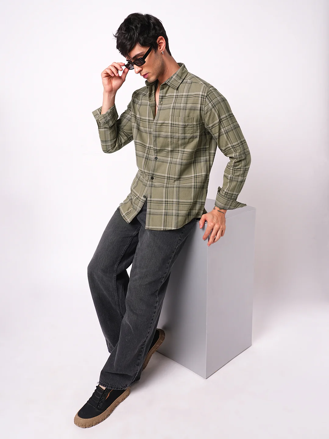 Premium Cotton Spiffy Olive & Black Tartan Checks Shirt - Image 8