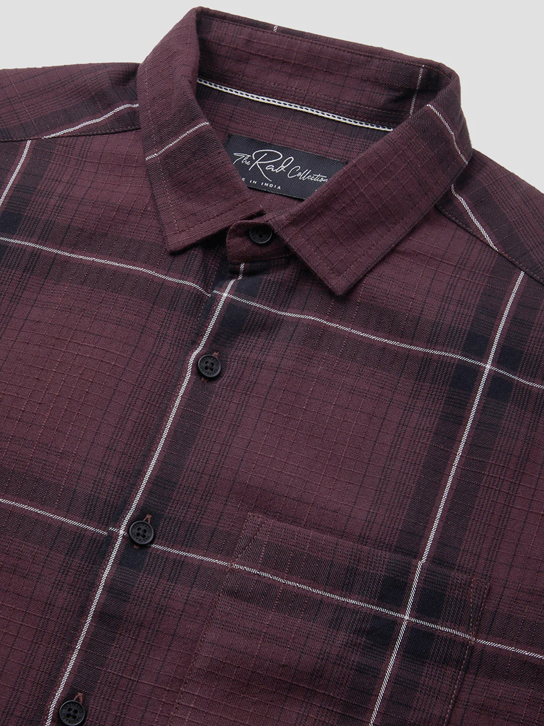 Premium Cotton Sumptuous Wine Windowpane Checks Textured Shirt - Image 3