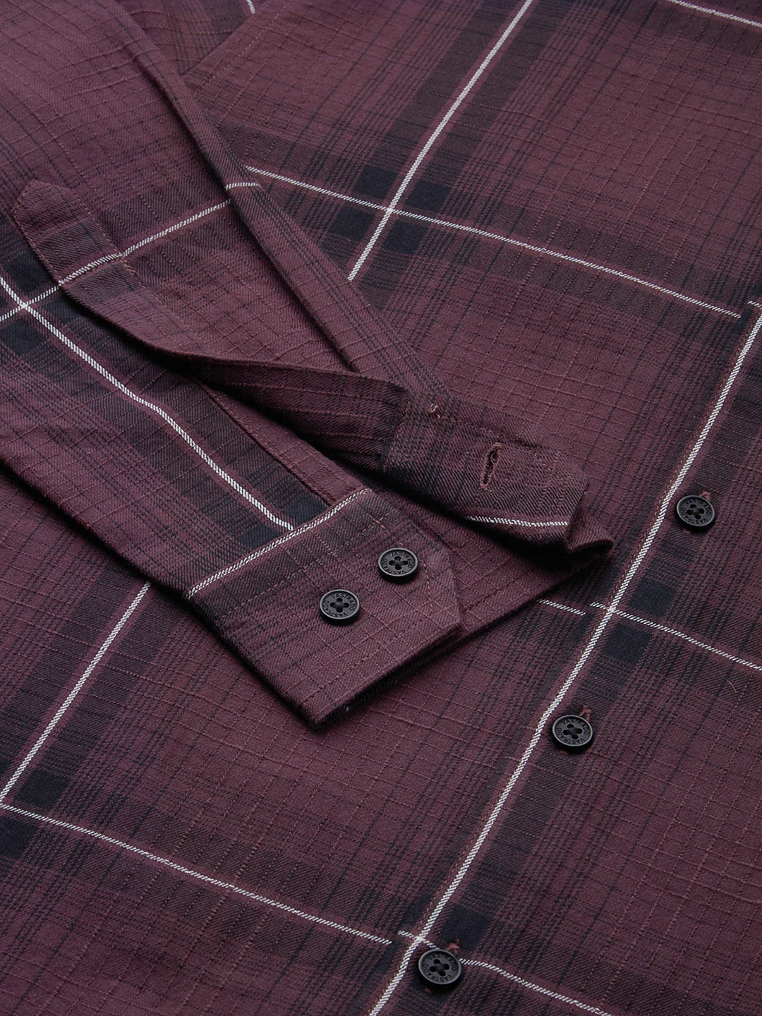 Premium Cotton Sumptuous Wine Windowpane Checks Textured Shirt - Image 8