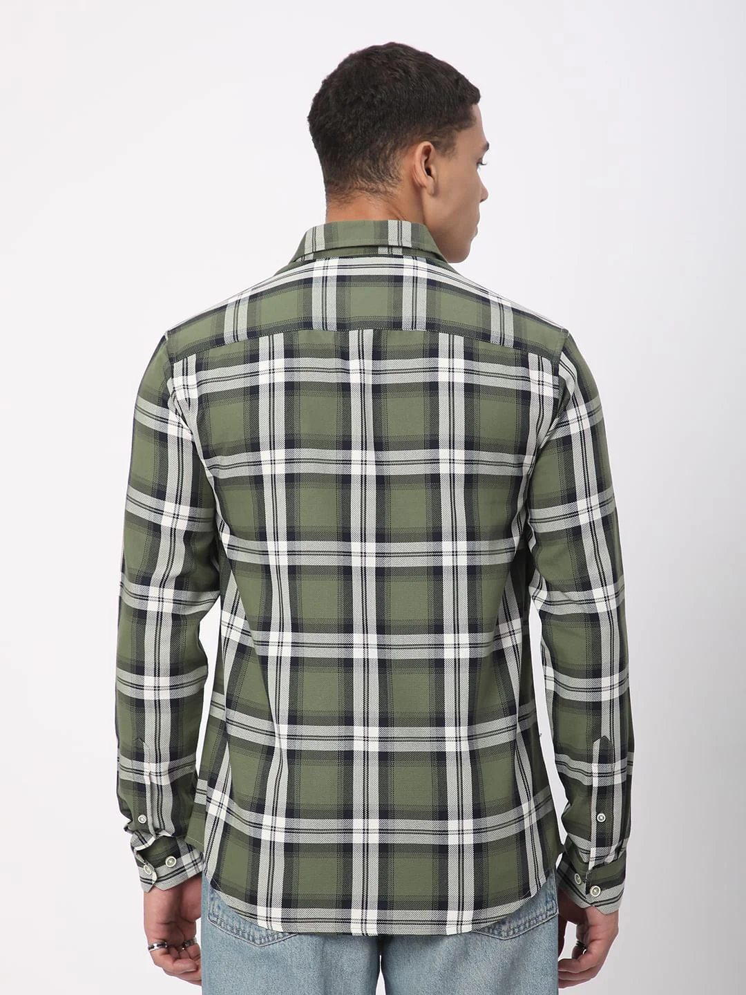 Premium Cotton Timeless Broad Square Olive Checks Shirt - Image 8