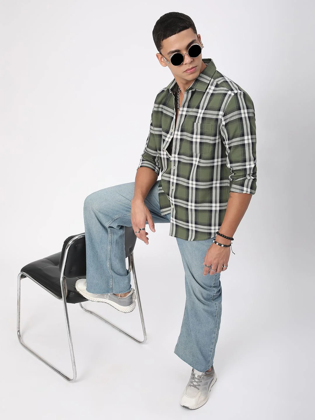 Premium Cotton Timeless Broad Square Olive Checks Shirt - Image 9