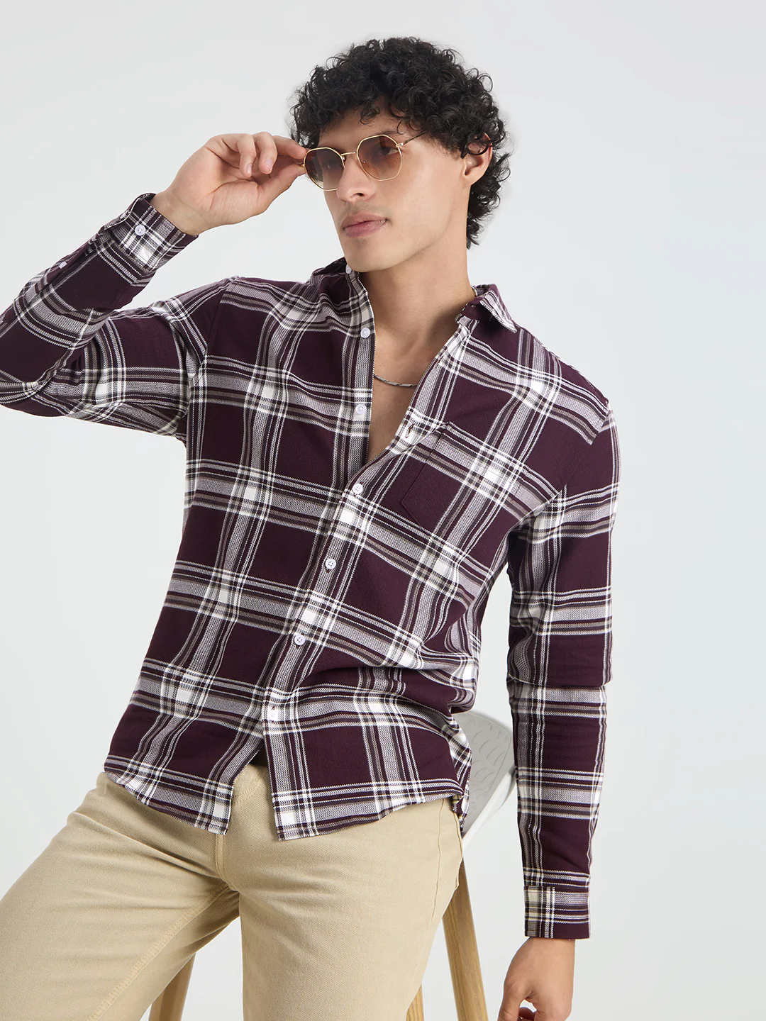Premium Cotton Vintage Deep Wine Plaid Checks Shirt - Image 4